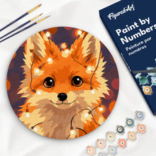 Charger l'image dans la galerie, Peinture par numéros Figured'Art Peinture par Numéro sur Disque en Bois - Petit renard et guirlande éclairée