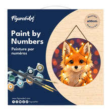 Charger l'image dans la galerie, Peinture par Numéro sur Disque en Bois - Petit renard et guirlande éclairée