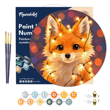 Charger l'image dans la galerie, Peinture par Numéro sur Disque en Bois - Petit renard et guirlande éclairée