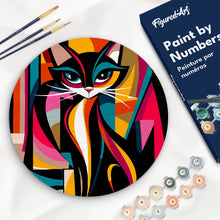 Charger l'image dans la galerie, Peinture par numéros Figured'Art Peinture par Numéro sur Disque en Bois - Chat Abstrait Éclatant