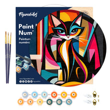 Charger l'image dans la galerie, Peinture par Numéro sur Disque en Bois - Chat Abstrait Éclatant
