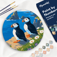 Charger l'image dans la galerie, Peinture par numéros Figured'Art Peinture par Numéro sur Disque en Bois - Macareux sur les falaises océaniques