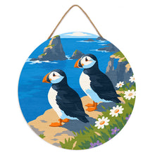 Charger l'image dans la galerie, Peinture par Numéro sur Disque en Bois - Macareux sur les falaises océaniques