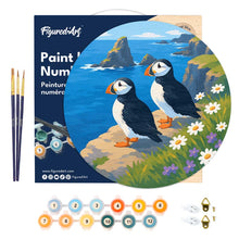 Charger l'image dans la galerie, Peinture par Numéro sur Disque en Bois - Macareux sur les falaises océaniques