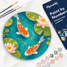 Charger l'image dans la galerie, Peinture par numéros Figured'Art Peinture par Numéro sur Disque en Bois - Bassin aux Carpes Koï