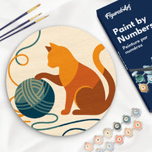 Charger l'image dans la galerie, Peinture par numéros Figured'Art Peinture par Numéro sur Disque en Bois - Chat et Pelote