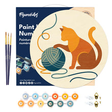 Charger l'image dans la galerie, Peinture par Numéro sur Disque en Bois - Chat et Pelote