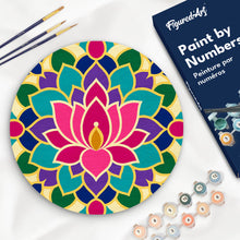 Charger l'image dans la galerie, Peinture par numéros Figured'Art Peinture par Numéro sur Disque en Bois - Mandala lotus