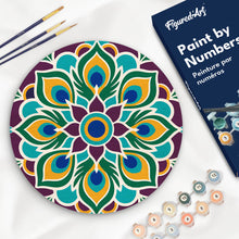 Charger l'image dans la galerie, Peinture par numéros Figured'Art Peinture par Numéro sur Disque en Bois - Mandala paon