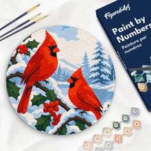 Charger l'image dans la galerie, Peinture par numéros Figured'Art Peinture par Numéro sur Disque en Bois - Cardinaux d'hiver