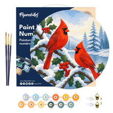 Charger l'image dans la galerie, Peinture par Numéro sur Disque en Bois - Cardinaux d'hiver