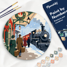 Charger l'image dans la galerie, Peinture par numéros Figured'Art Peinture par Numéro sur Disque en Bois - Train des fêtes