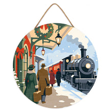 Charger l'image dans la galerie, Peinture par Numéro sur Disque en Bois - Train des fêtes