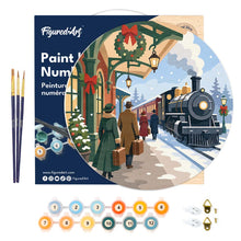 Charger l'image dans la galerie, Peinture par Numéro sur Disque en Bois - Train des fêtes