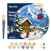 Charger l'image dans la galerie, Peinture par Numéro sur Disque en Bois - Vacances d'hiver dans les Alpes