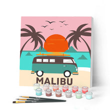 Charger l'image dans la galerie, Mini Peinture par Numéros petit format 20x20cm avec cadre Plage Malibu