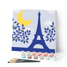 Charger l'image dans la galerie, Mini Peinture par Numéros petit format 20x20cm avec cadre Paris sous la Lune