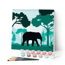 Charger l'image dans la galerie, Mini Peinture par Numéros petit format 20x20cm avec cadre Eléphant dans la forêt verte