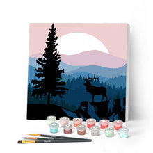 Charger l'image dans la galerie, Mini Peinture par Numéros petit format 20x20cm avec cadre Cerf majestueux et Paysage
