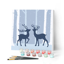 Charger l'image dans la galerie, Mini Peinture par Numéros petit format 20x20cm avec cadre Rencontre de Cerfs