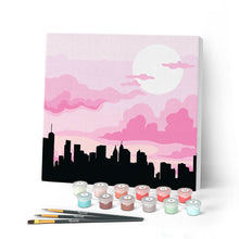 Charger l'image dans la galerie, Mini Peinture par Numéros petit format 20x20cm avec cadre New York sous un Ciel rosé