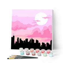 Charger l'image dans la galerie, Mini Peinture par Numéros petit format 20x20cm avec cadre New York sous un Ciel rosé
