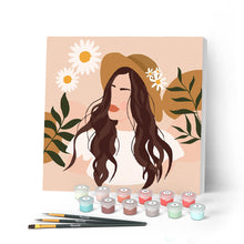 Charger l'image dans la galerie, Mini Peinture par Numéros petit format 20x20cm avec cadre Femme et Marguerites