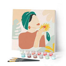 Charger l'image dans la galerie, Mini Peinture par Numéros petit format 20x20cm avec cadre Femme au Turban vert