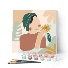 Charger l'image dans la galerie, Mini Peinture par Numéros petit format 20x20cm avec cadre Femme au Turban vert