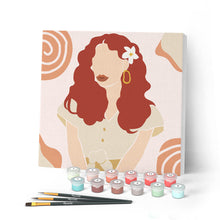 Charger l'image dans la galerie, Mini Peinture par Numéros petit format 20x20cm avec cadre Femme et Fleur dans les Cheveux