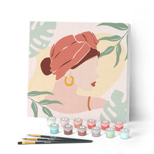 Charger l'image dans la galerie, Mini Peinture par Numéros petit format 20x20cm avec cadre Femme au Turban de profil