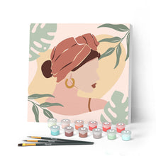 Charger l'image dans la galerie, Mini Peinture par Numéros petit format 20x20cm avec cadre Femme au Turban de profil