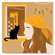 Charger l'image dans la galerie, Mini Peinture par Numéros 20x20cm avec cadre Femme et son Chat à la Fenêtre