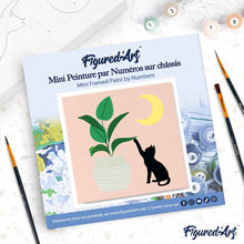 Charger l'image dans la galerie, Mini Peinture par Numéros 20x20cm avec cadre Chaton et Plante au clair de Lune