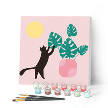 Charger l'image dans la galerie, Mini Peinture par Numéros petit format 20x20cm avec cadre Chaton et plante au Soleil