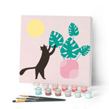Charger l'image dans la galerie, Mini Peinture par Numéros petit format 20x20cm avec cadre Chaton et plante au Soleil