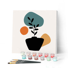 Charger l'image dans la galerie, Mini Peinture par Numéros petit format 20x20cm avec cadre Plante et Pot noir