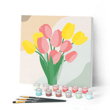 Charger l'image dans la galerie, Mini Peinture par Numéros petit format 20x20cm avec cadre Bouquet de Tulipes