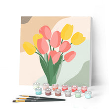 Charger l'image dans la galerie, Mini Peinture par Numéros petit format 20x20cm avec cadre Bouquet de Tulipes