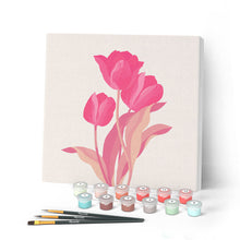 Charger l'image dans la galerie, Mini Peinture par Numéros petit format 20x20cm avec cadre 3 Tulipes roses