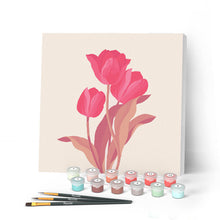 Charger l'image dans la galerie, Mini Peinture par Numéros petit format 20x20cm avec cadre 3 Tulipes roses