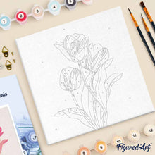 Charger l'image dans la galerie, Mini Peinture par Numéros 20x20cm avec cadre 3 Tulipes roses