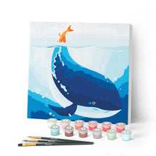 Charger l'image dans la galerie, Mini Peinture par Numéros petit format 20x20cm avec cadre Baleine Bleue