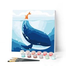 Charger l'image dans la galerie, Mini Peinture par Numéros petit format 20x20cm avec cadre Baleine Bleue