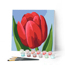Charger l'image dans la galerie, Mini Peinture par Numéros petit format 20x20cm avec cadre Tulipe Rouge
