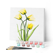 Charger l'image dans la galerie, Mini Peinture par Numéros petit format 20x20cm avec cadre Jolies Fleurs Jaunes