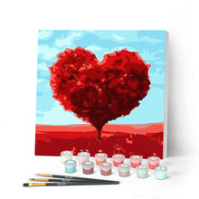 Charger l'image dans la galerie, Mini Peinture par Numéros petit format 20x20cm avec cadre Arbre rouge Coeur