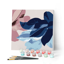 Charger l'image dans la galerie, Mini Peinture par Numéros petit format 20x20cm avec cadre Ambiance bleutée de Fleurs