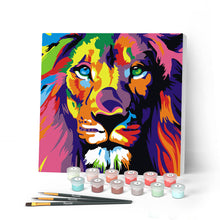 Charger l'image dans la galerie, Mini Peinture par Numéros petit format 20x20cm avec cadre Lion Pop Art
