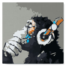 Charger l'image dans la galerie, Mini Peinture par Numéros 20x20cm avec cadre Singe casque audio